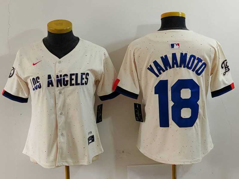 Women%27s Los Angeles Dodgers #18 Yoshinobu Yamamoto Cream 2024 City Connect Limited Stitched Jersey->mlb womens jerseys->MLB Jersey